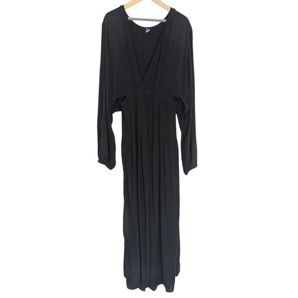 Old Navy Waist Defined Crepe Side Cutout Black Maxi Dress Women XXL Tall Boho - Picture 2 of 13